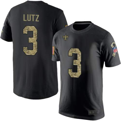 Men New Orleans Saints Black Camo Wil Lutz Salute to Service NFL Football #3 T Shirt